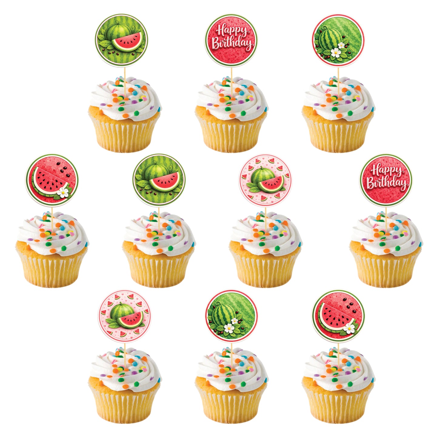 Watermelon theme Cupcake Toppers – Pack of 10