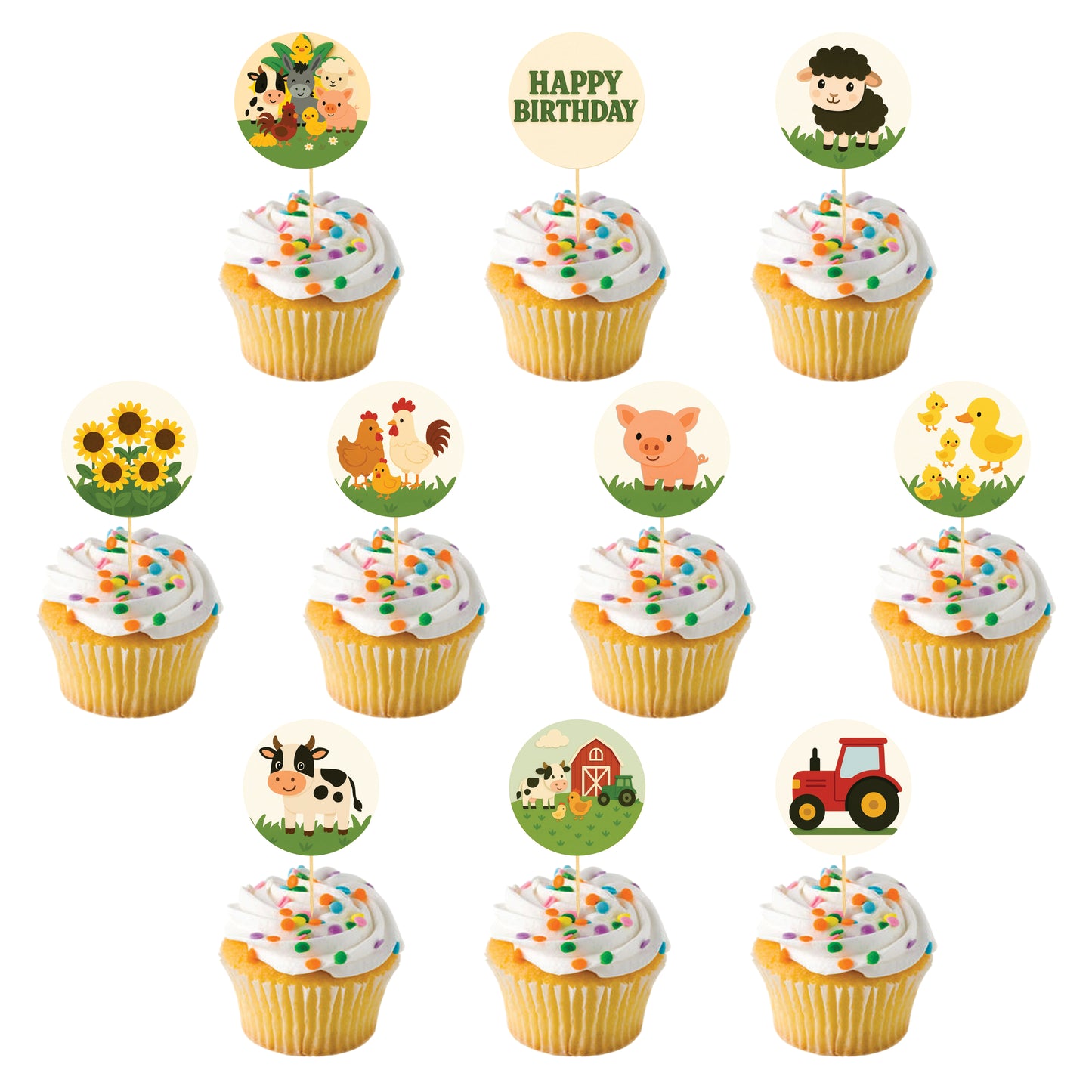 Farm theme Cupcake Toppers – Pack of 10