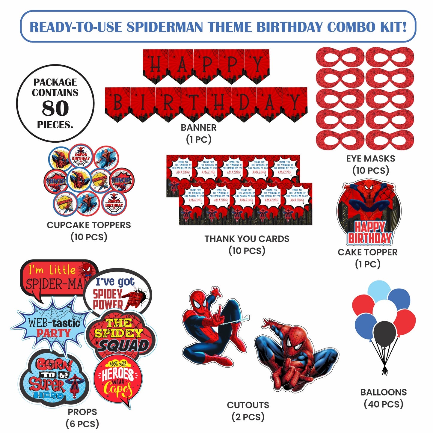Ready-to-use Spiderman theme birthday combo kit