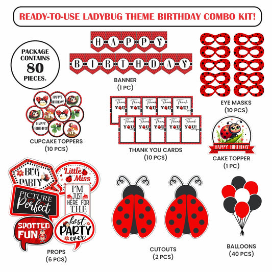 🎉 Complete LadyBug Theme Decoration Kit (80 Pcs)
