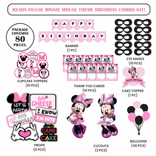 🎉 Complete Minnie Mouse Theme Decoration Kit (80 Pcs)