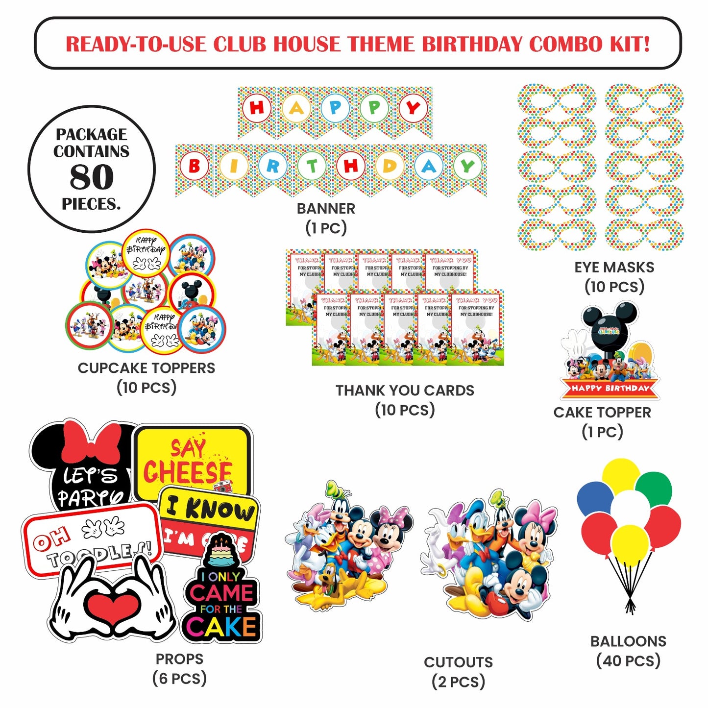 Ready-to-use Club House theme birthday combo kit.
