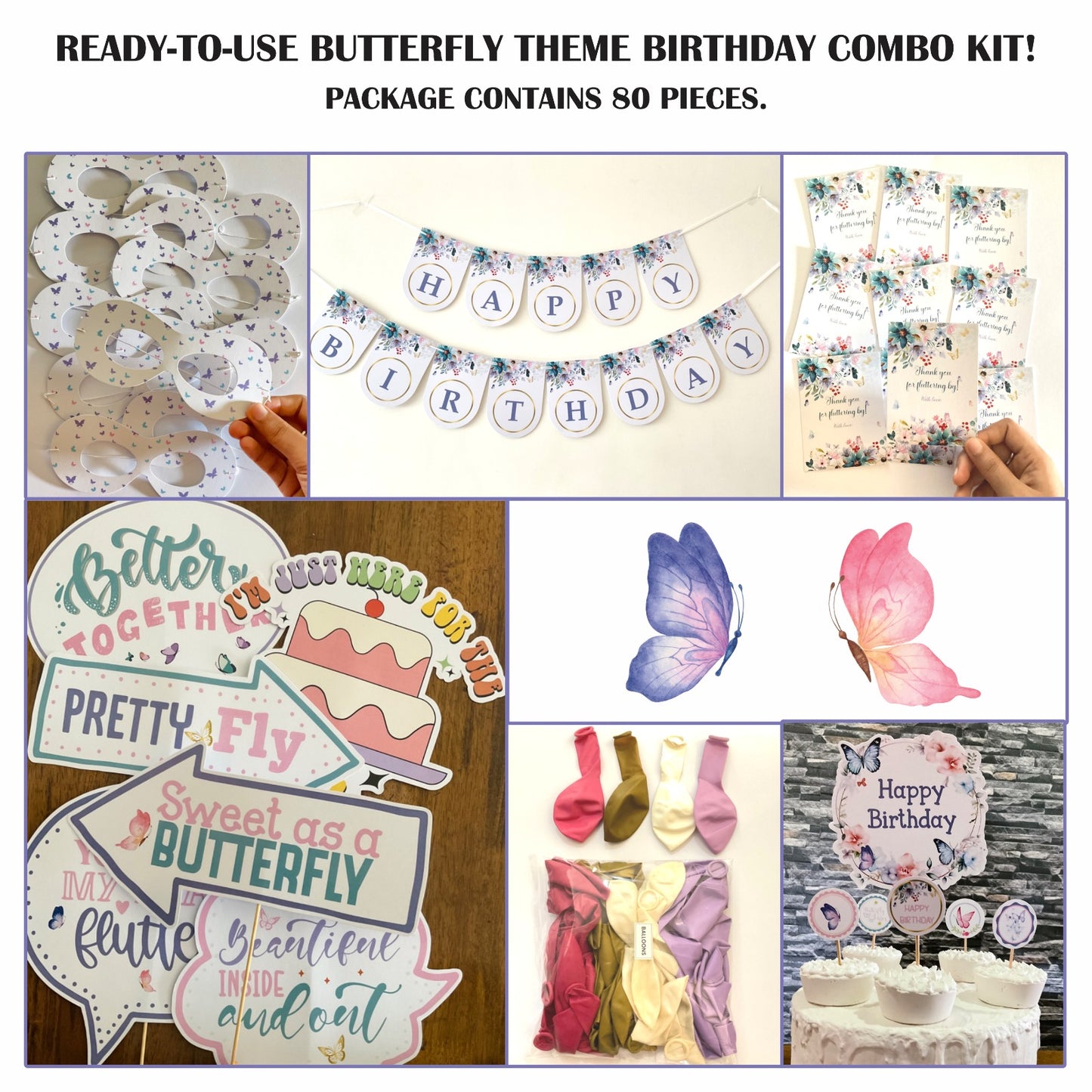 Ready-to-use Butterfly theme birthday combo kit.