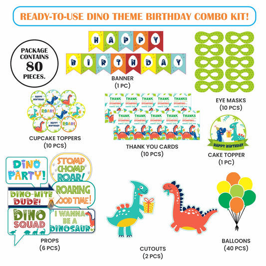 🎉 Complete Dino Theme Decoration Kit (80 Pcs)