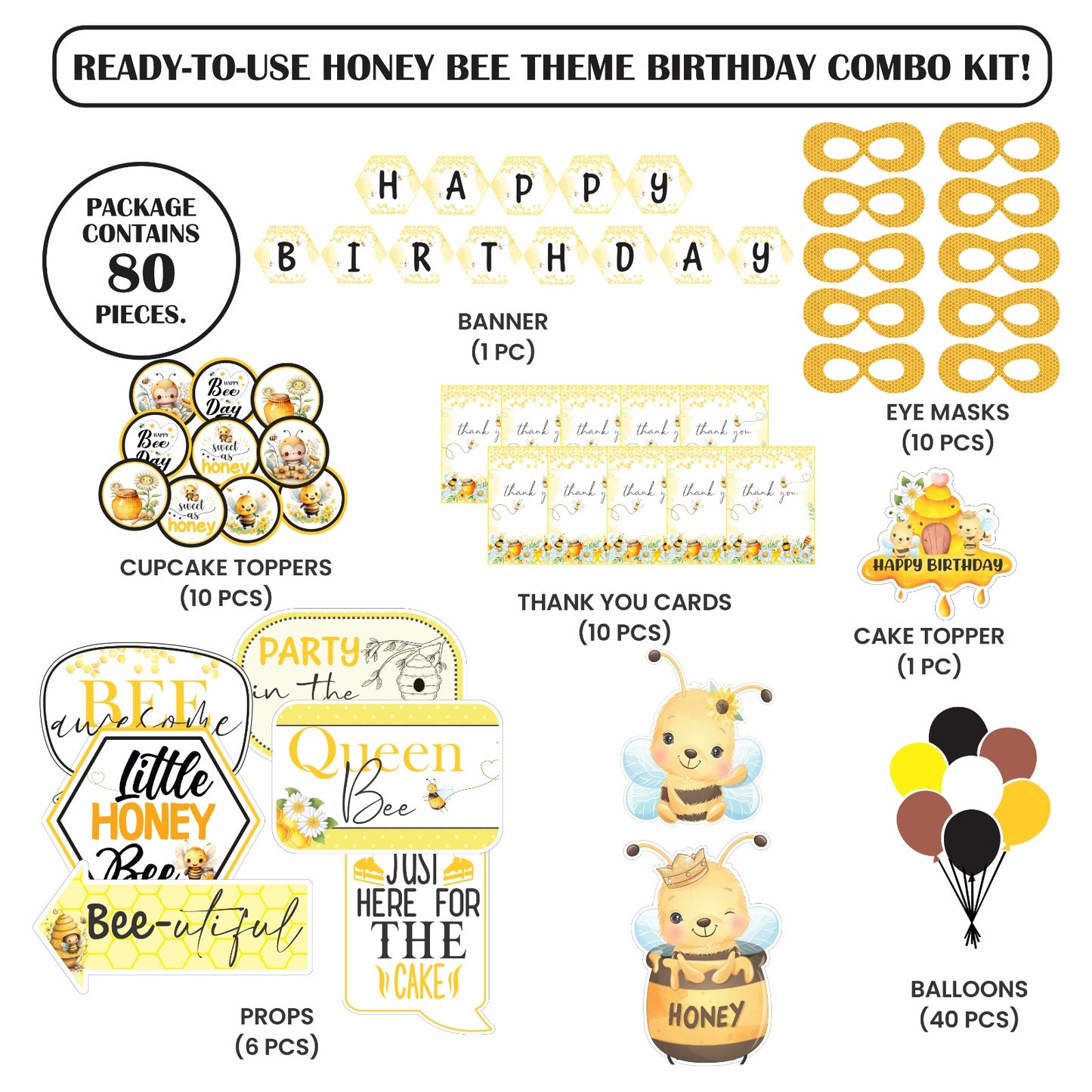Ready-to-use Honey Bee theme birthday combo kit.