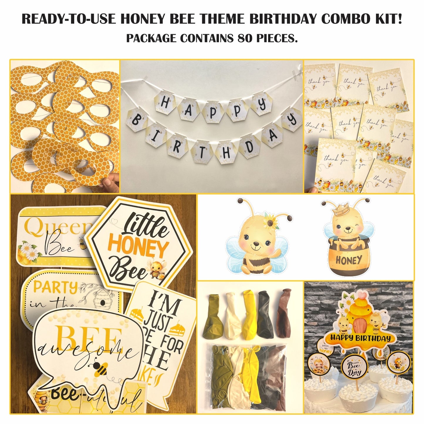 Ready-to-use Honey Bee theme birthday combo kit.