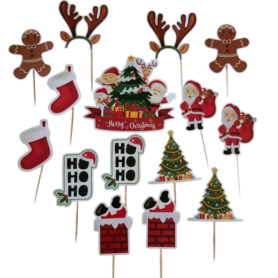 Christmas Cake & Cupcake Toppers set – Pack of 15