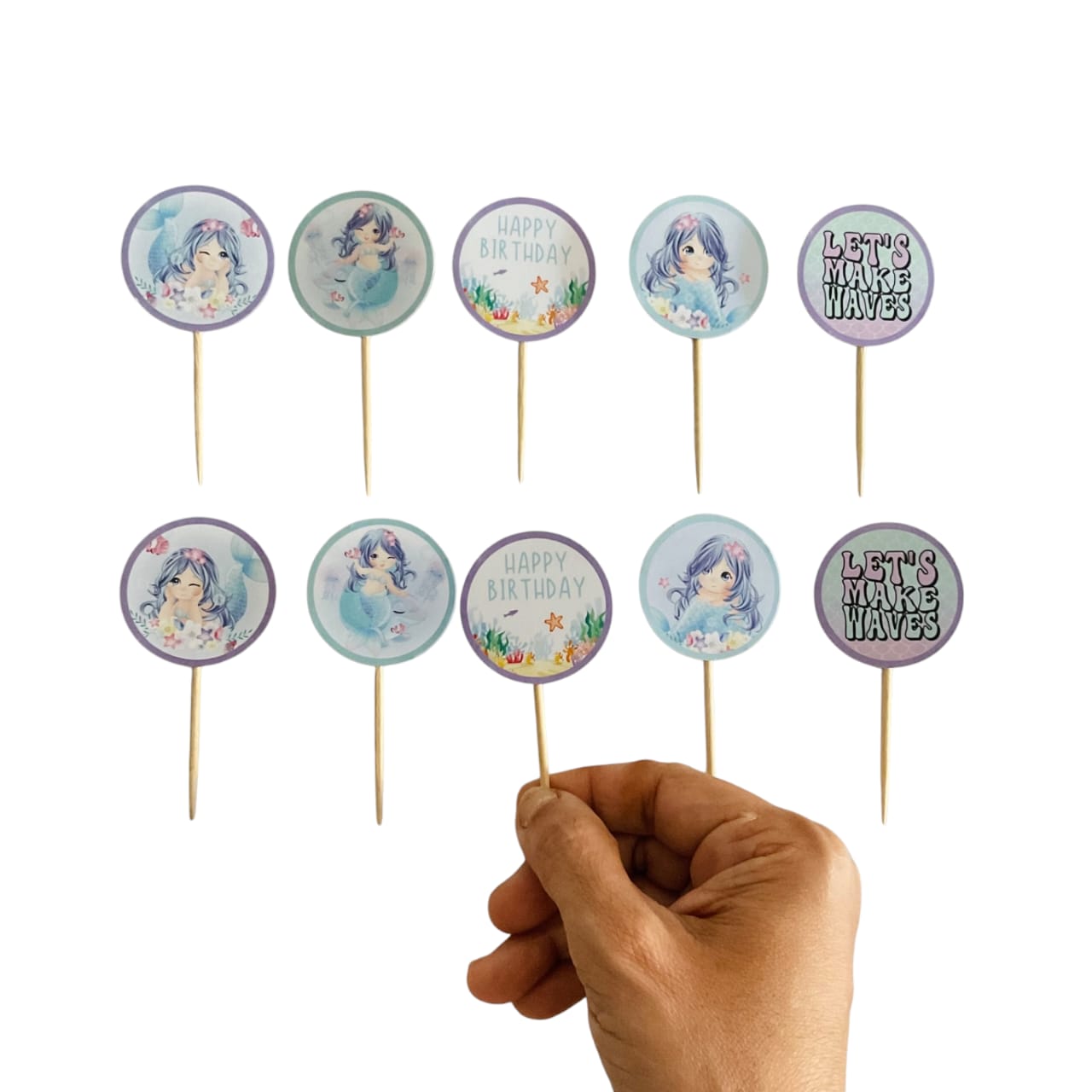 Mermaid theme Cupcake Toppers – Pack of 10