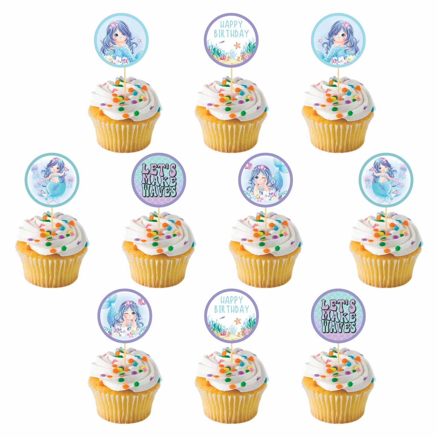 Mermaid theme Cupcake Toppers – Pack of 10