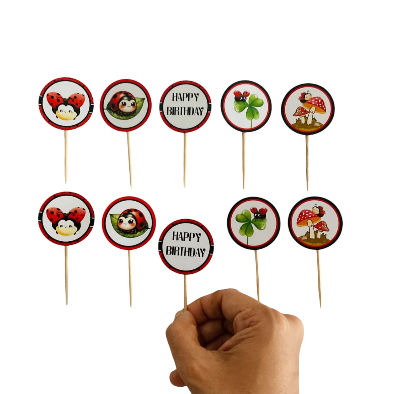 LadyBug theme Cupcake Toppers – Pack of 10
