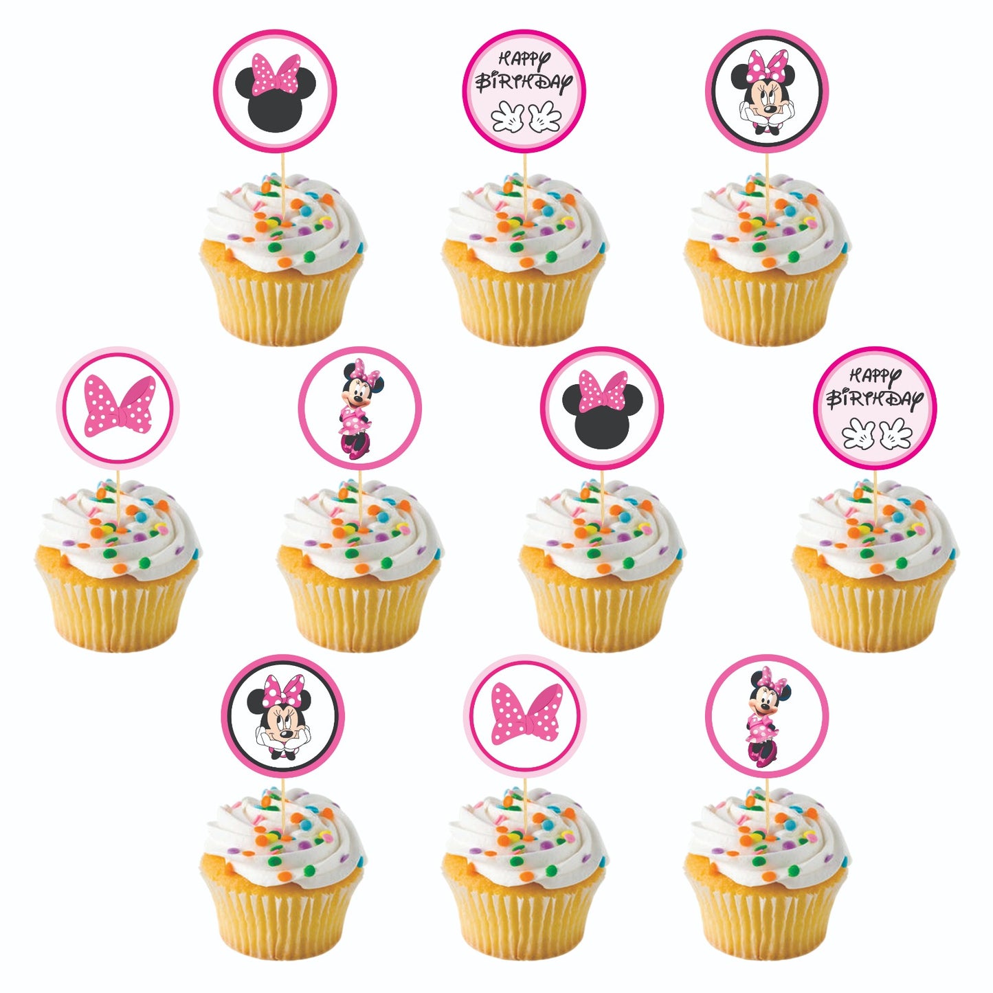 Minnie Mouse theme Cupcake Toppers – Pack of 10