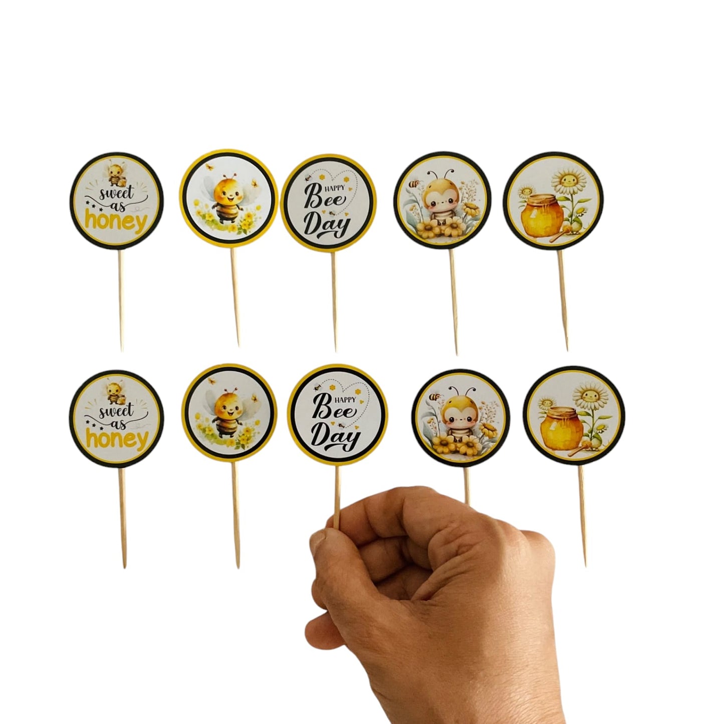 HoneyBee theme Cupcake Toppers – Pack of 10