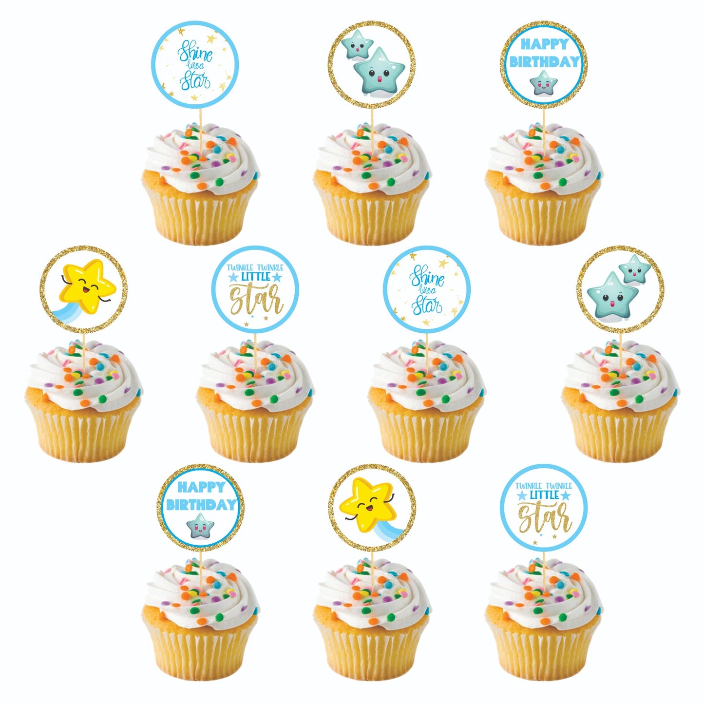 Blue Star theme Cupcake Toppers – Pack of 10