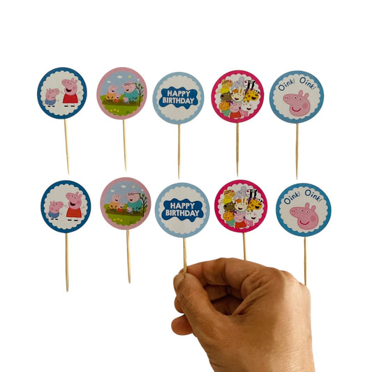 Peppa Pig theme Cupcake Toppers – Pack of 10