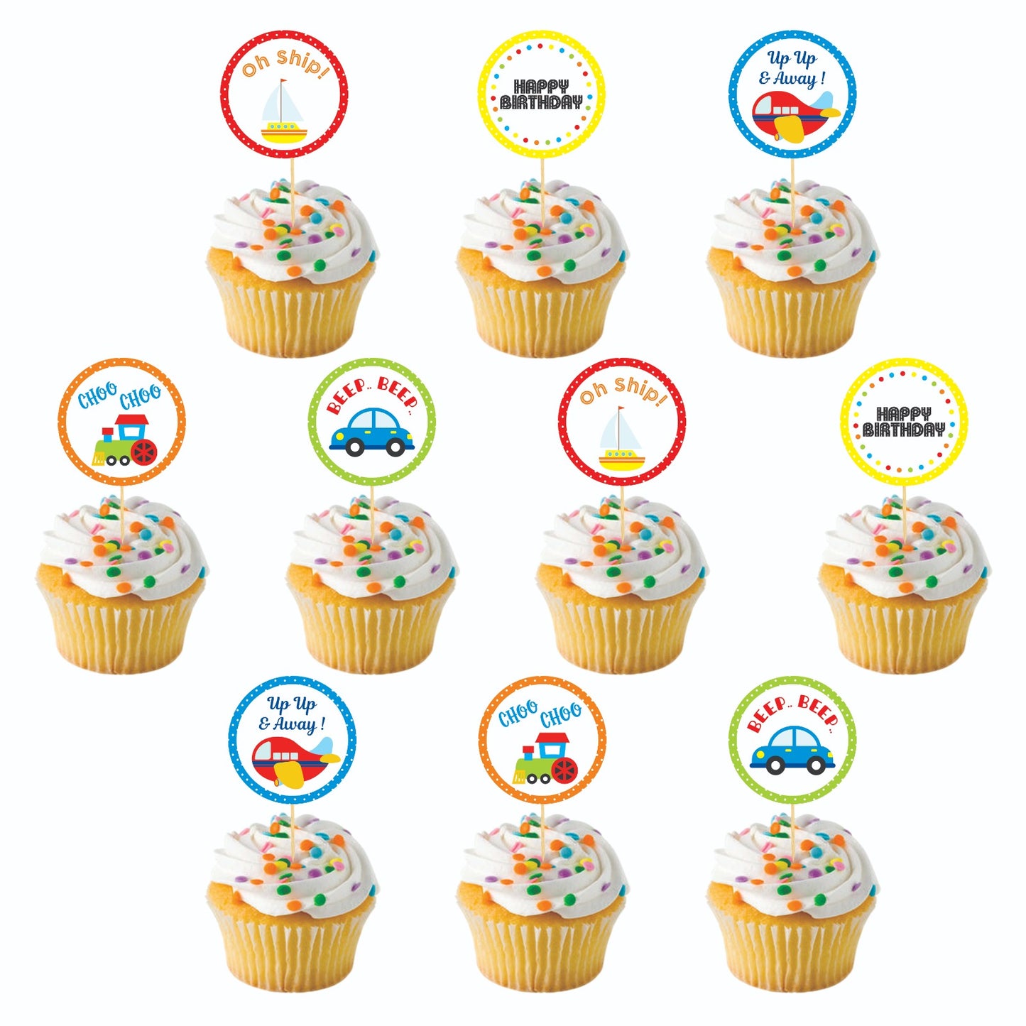 Vehicle theme Cupcake Toppers – Pack of 10