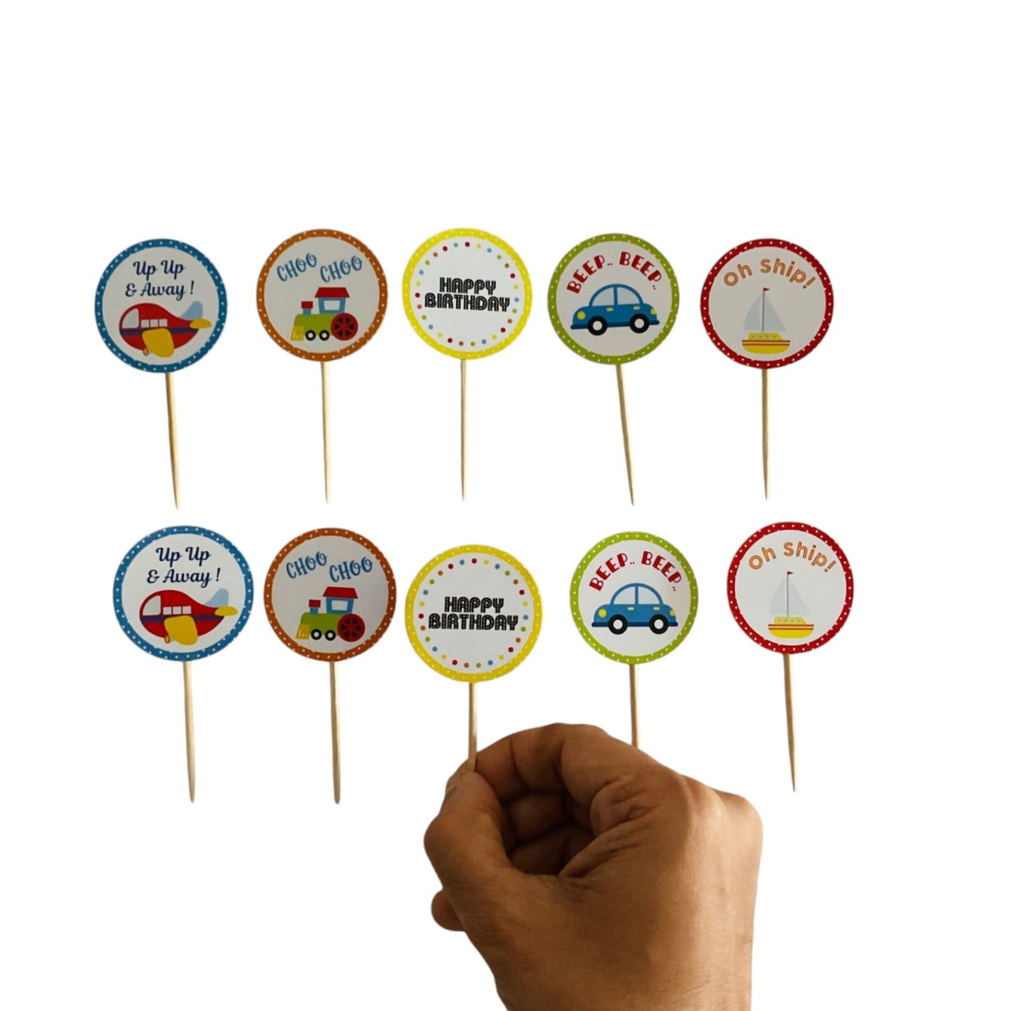Vehicle theme Cupcake Toppers – Pack of 10