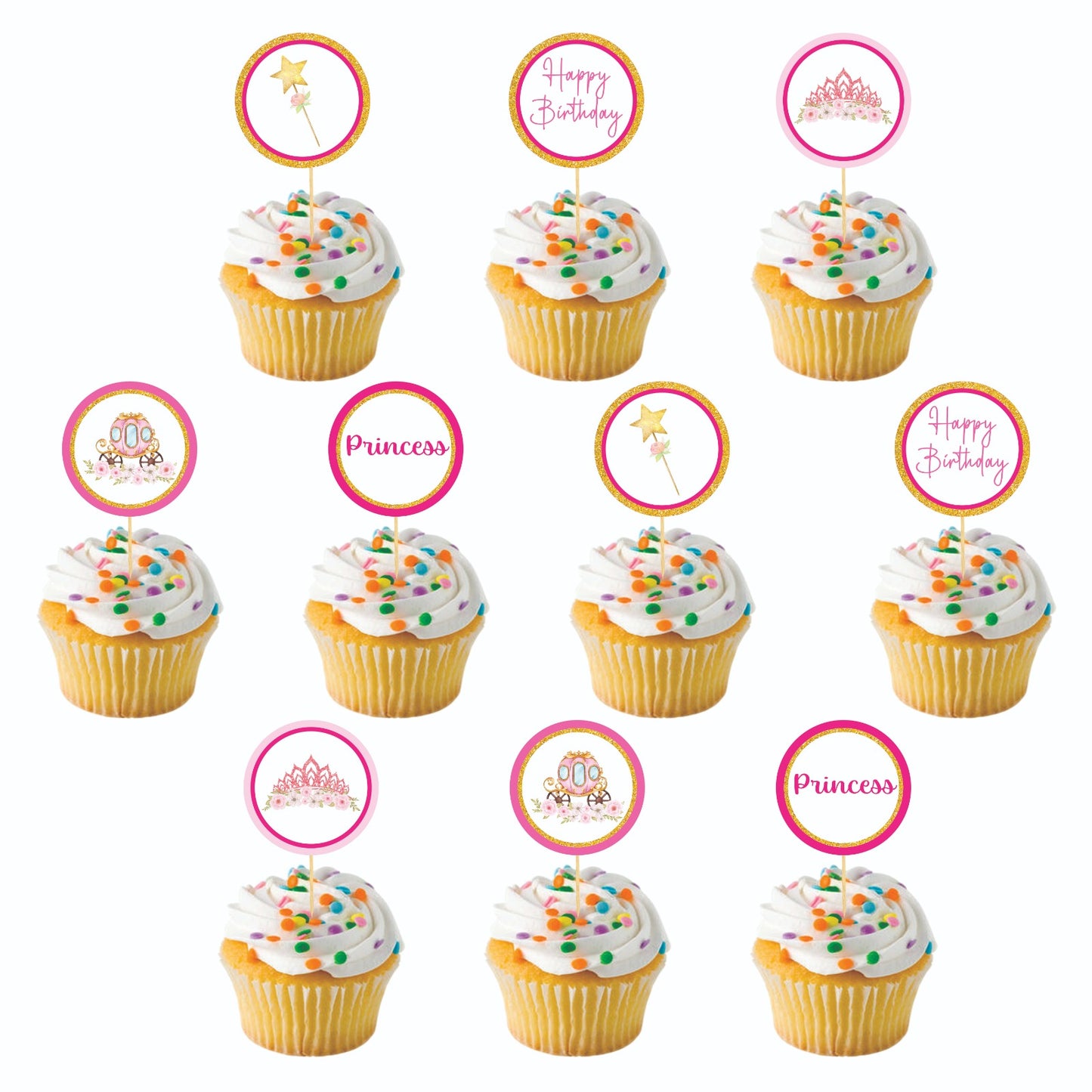 Princess theme Cupcake Toppers – Pack of 10