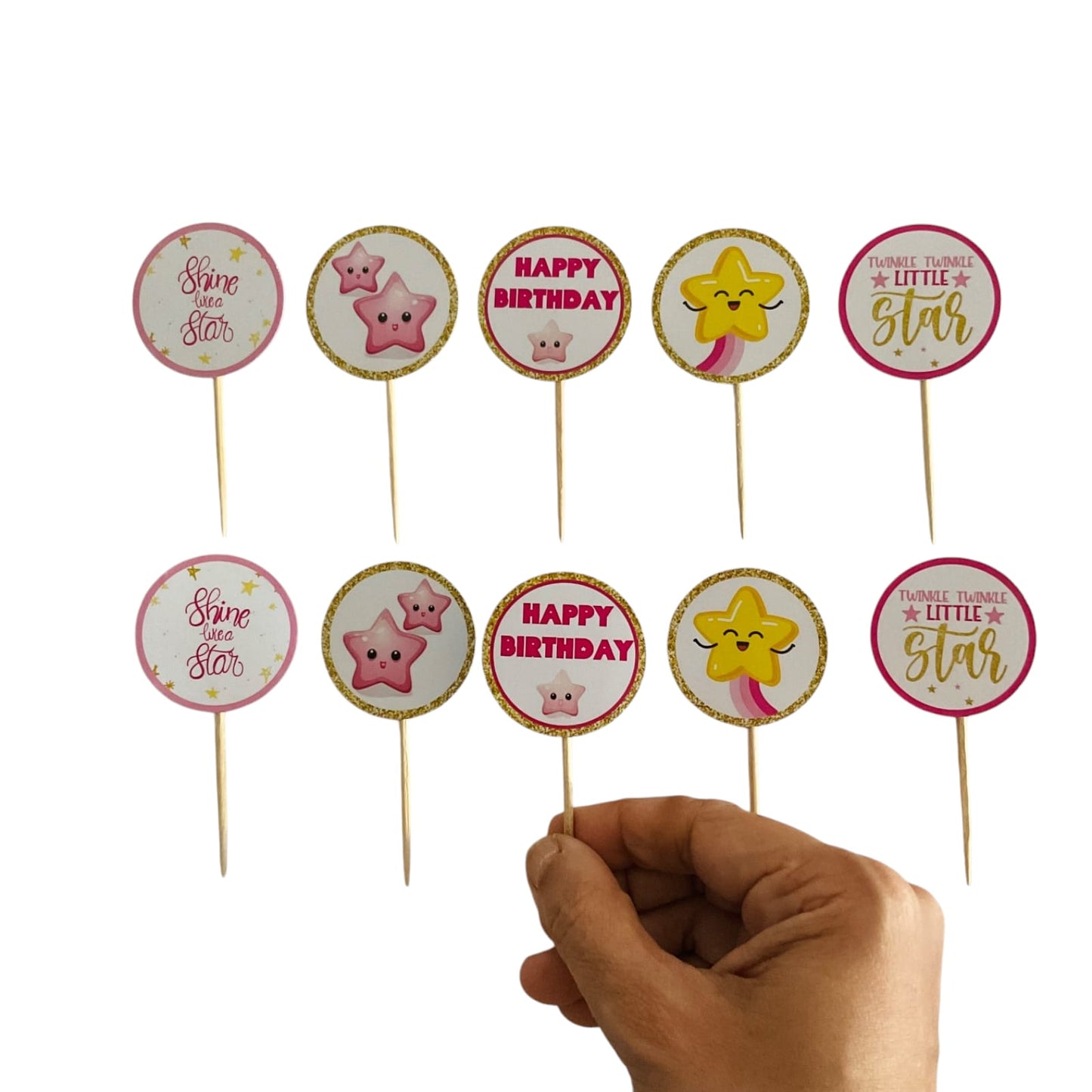 Pink Star theme Cupcake Toppers – Pack of 10