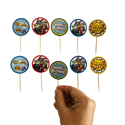 Super Hero theme Cupcake Toppers – Pack of 10