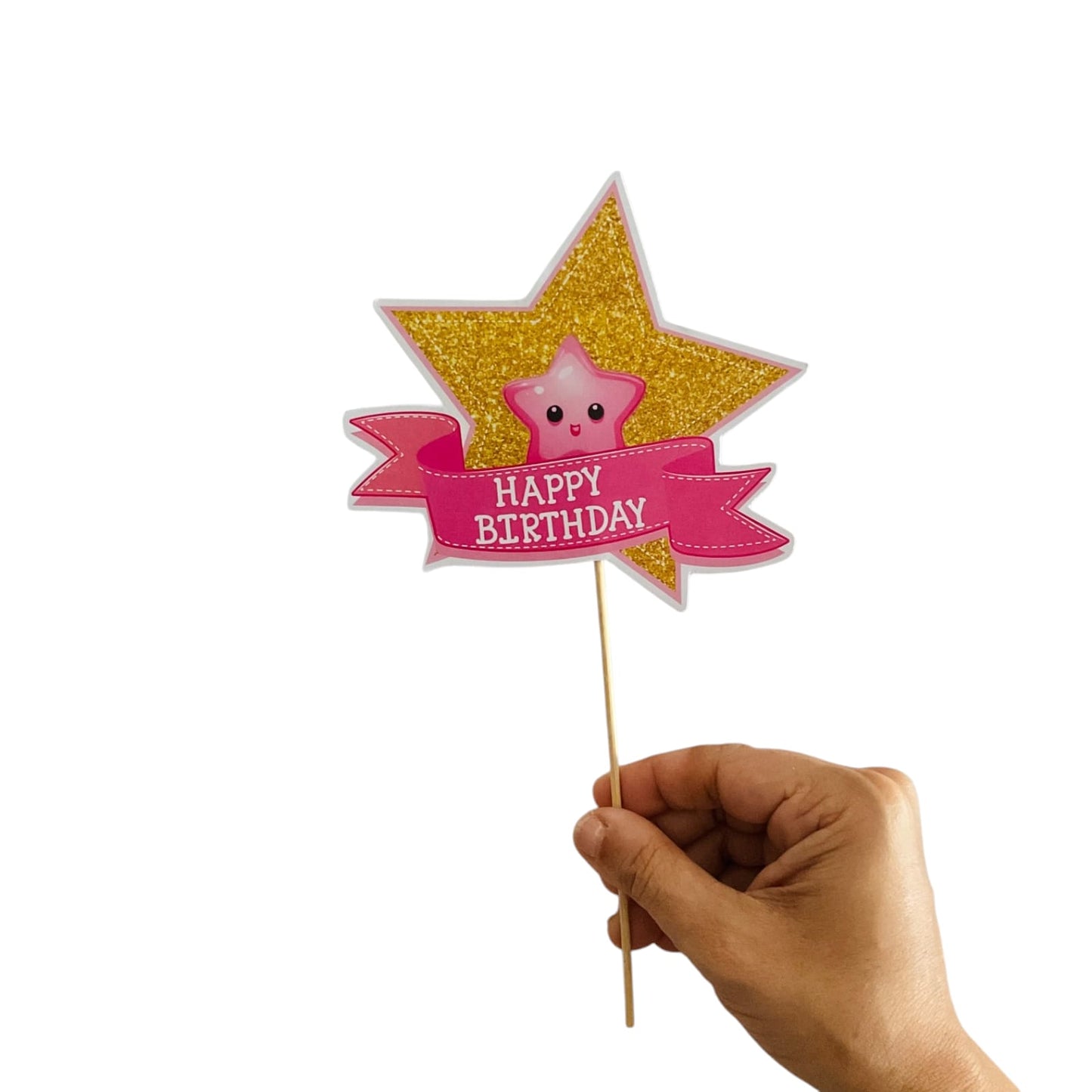 Pink Star Theme Cake Topper – Pack of 1
