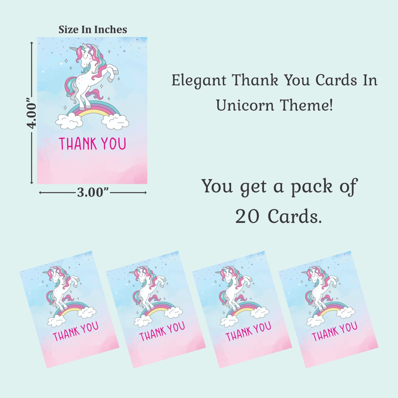 Unicorn theme thank you card.