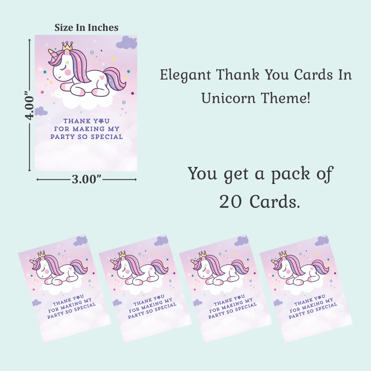 Unicorn theme thank you card.