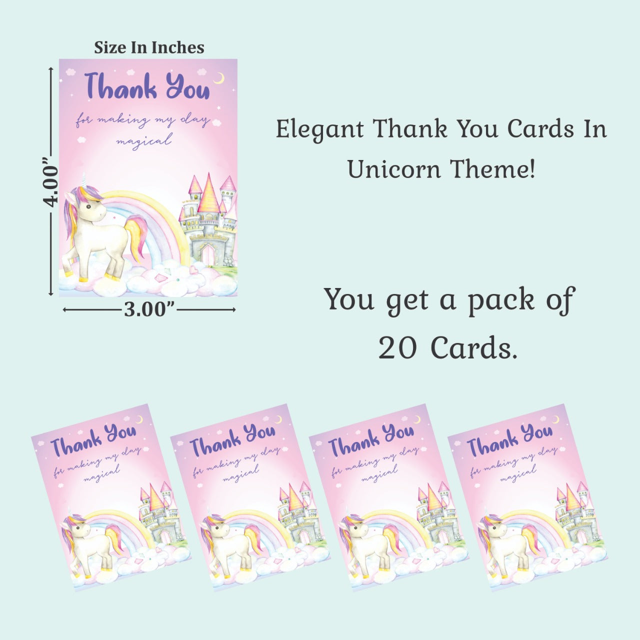 Unicorn theme thank you card.