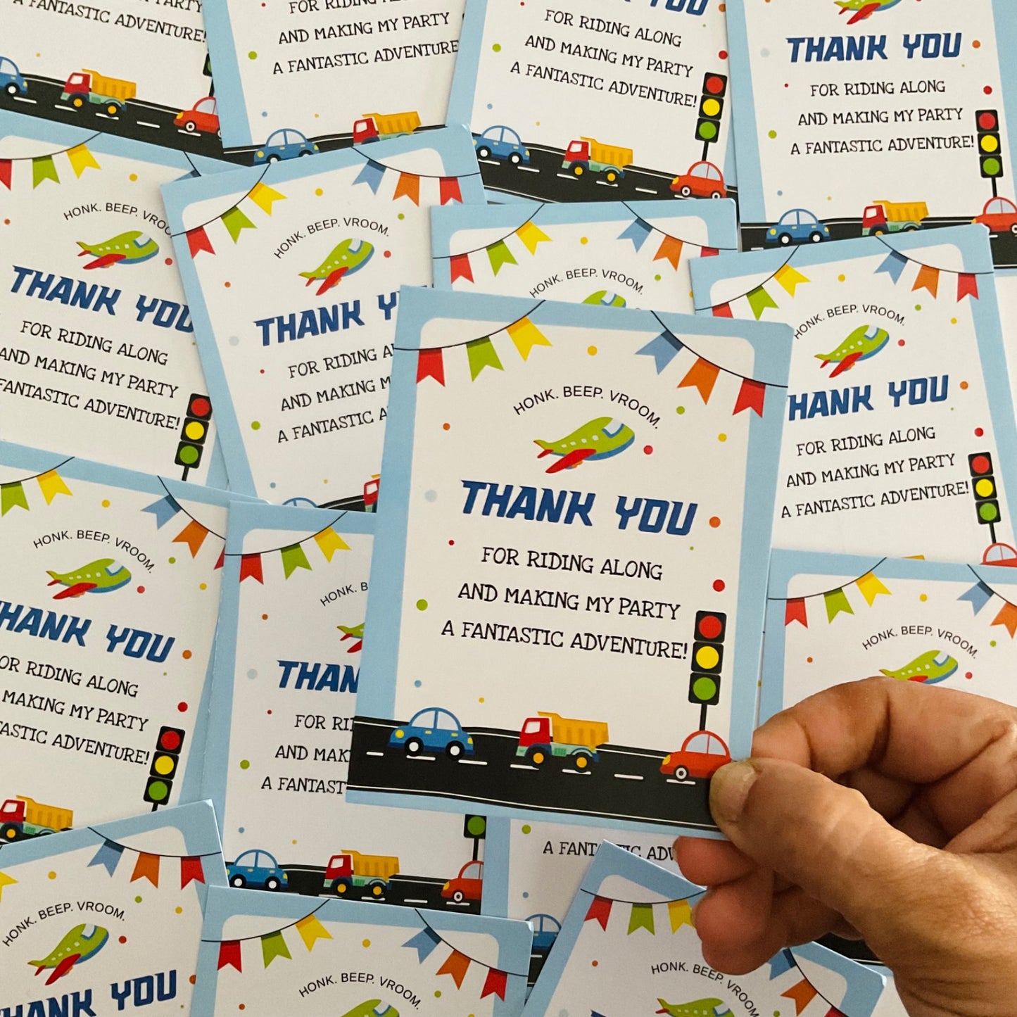 Vehicle theme thank you card.