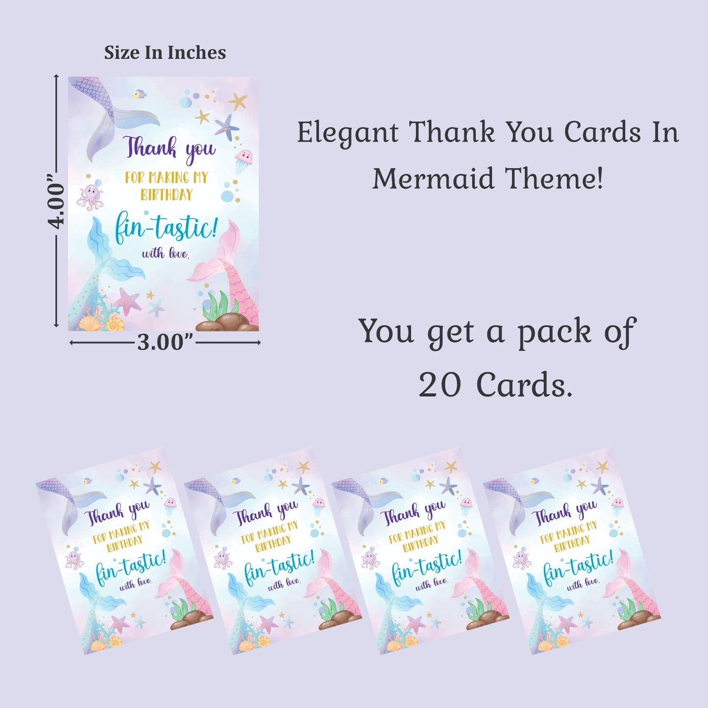 Mermaid theme thank you card.