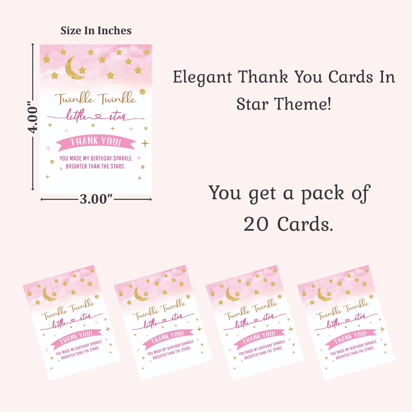 Pink Star theme thank you card.