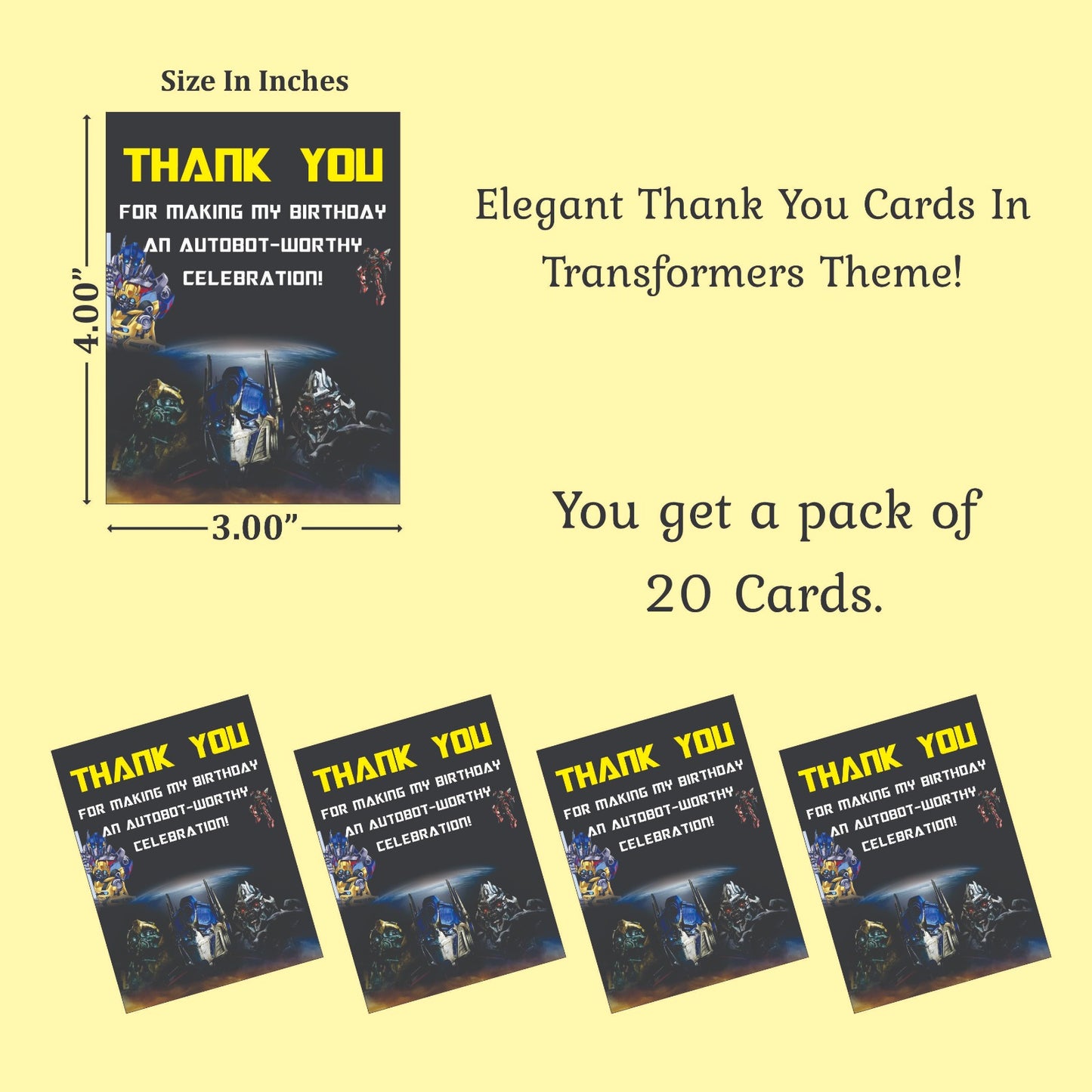 Transformers theme thank you card.