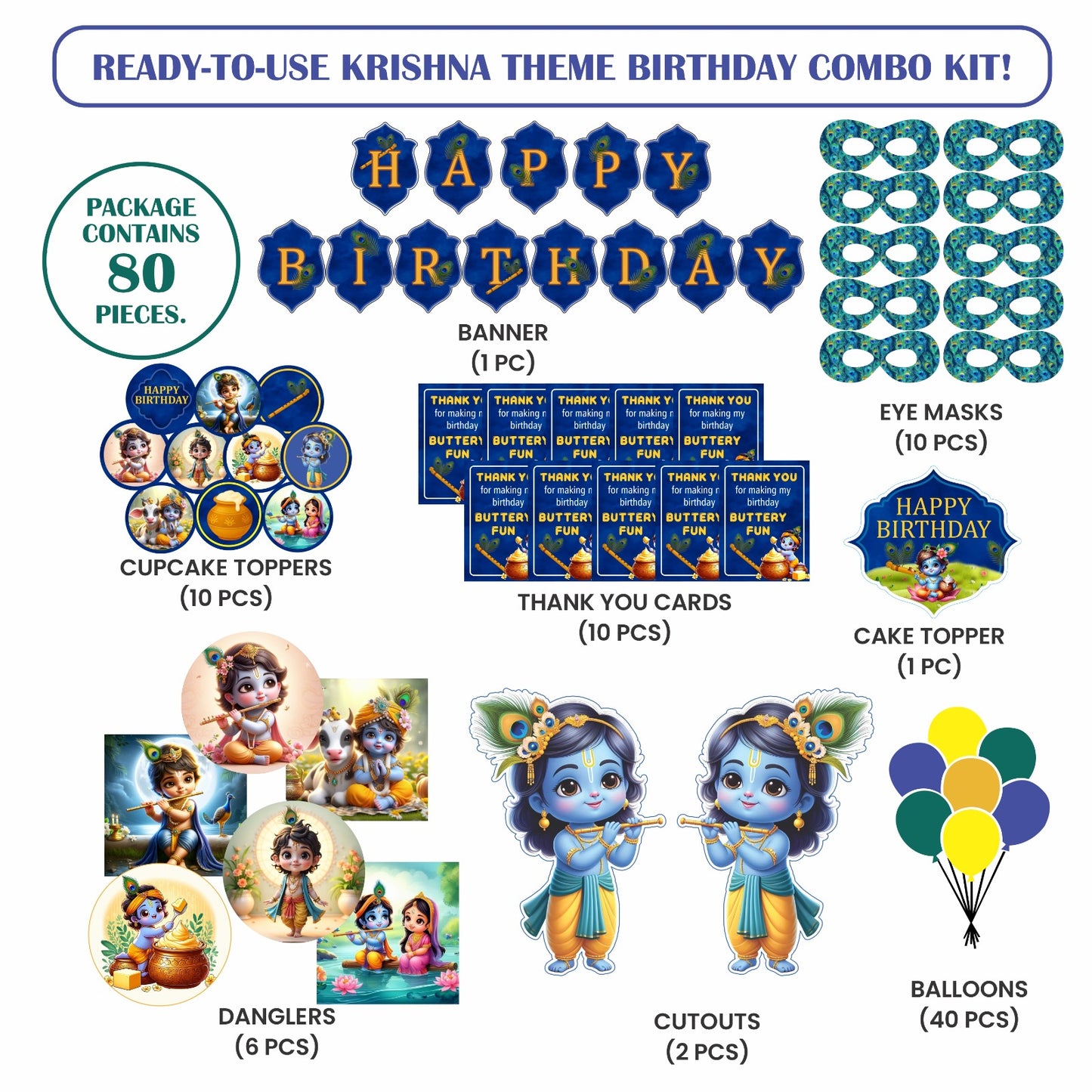 Ready-to-use Krishna theme birthday combo kit