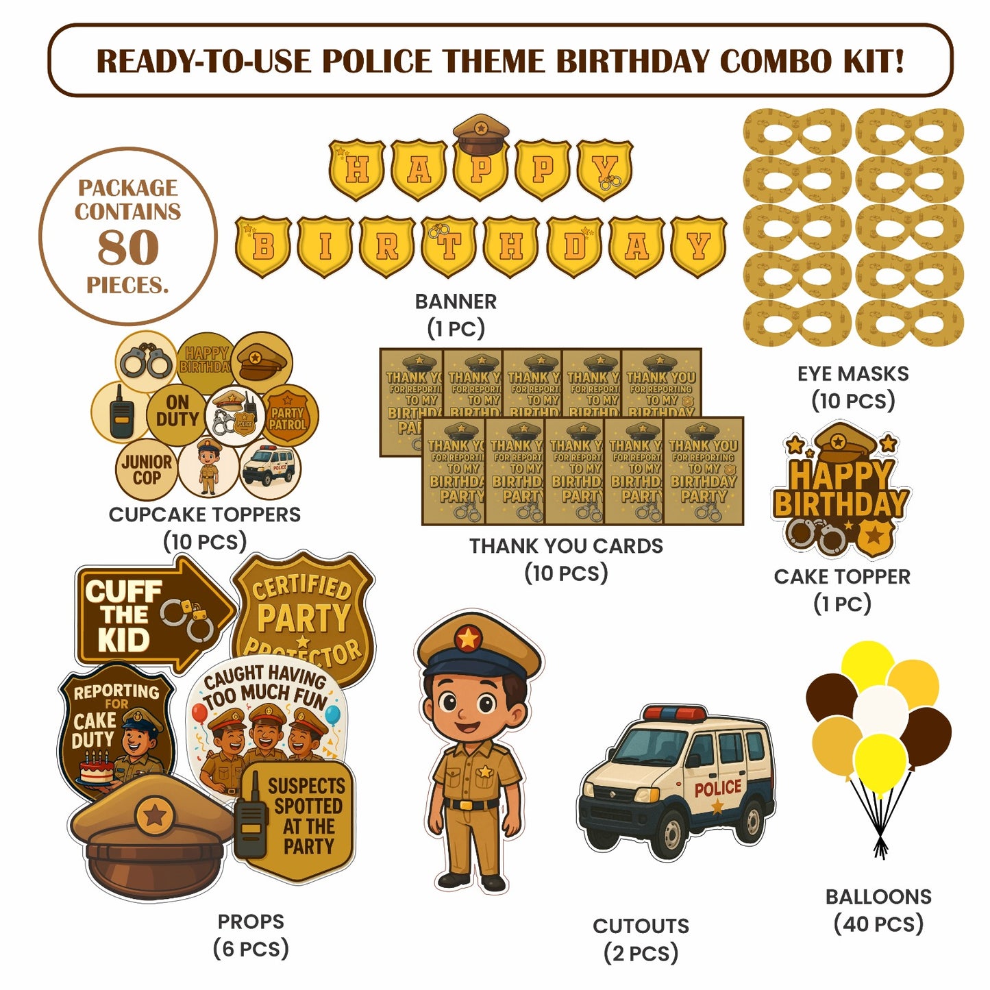 Ready-to-use Police theme birthday combo kit