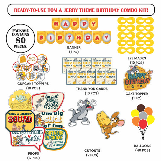 🎉 Complete Tom and Jerry Theme Decoration Kit (80 Pcs)