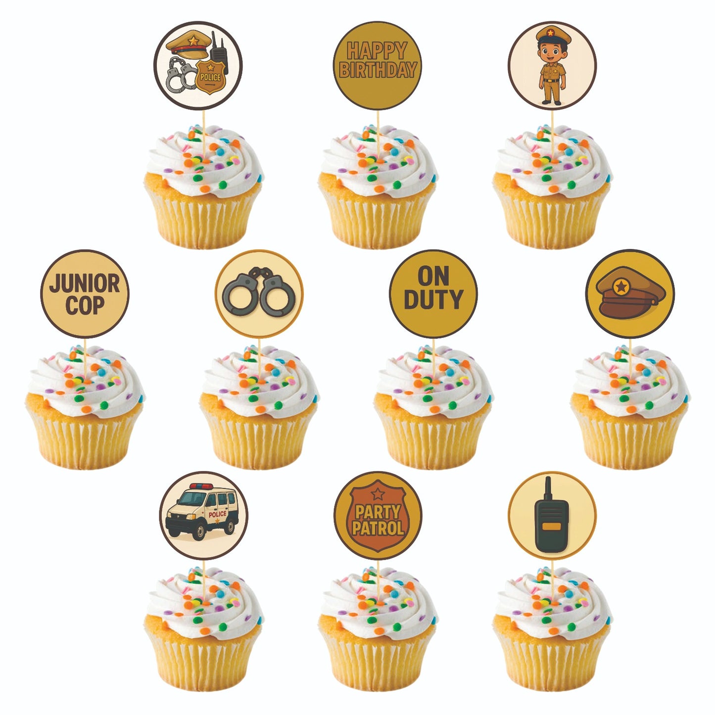 Police theme Cupcake Toppers – Pack of 10