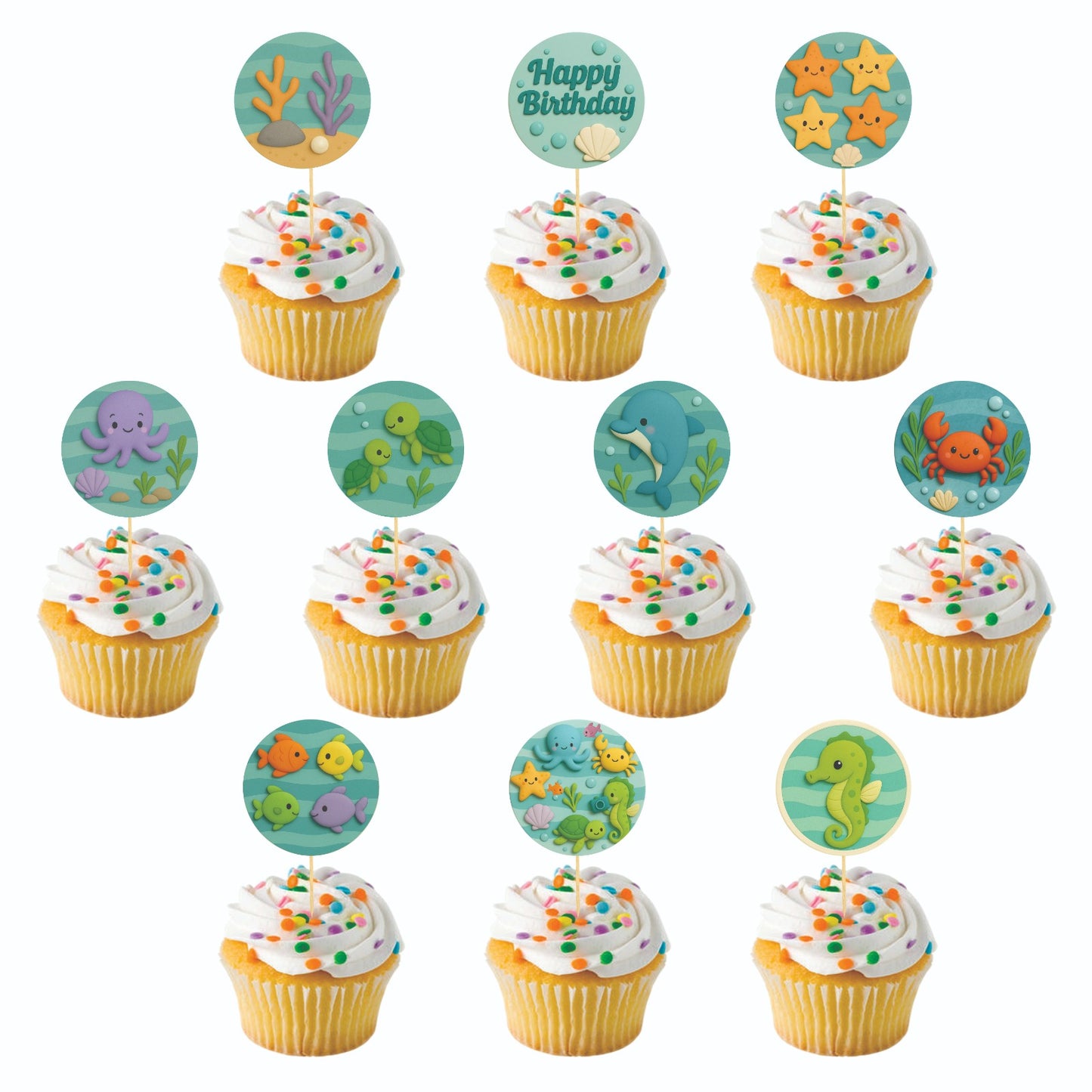 Underwater theme Cupcake Toppers – Pack of 10