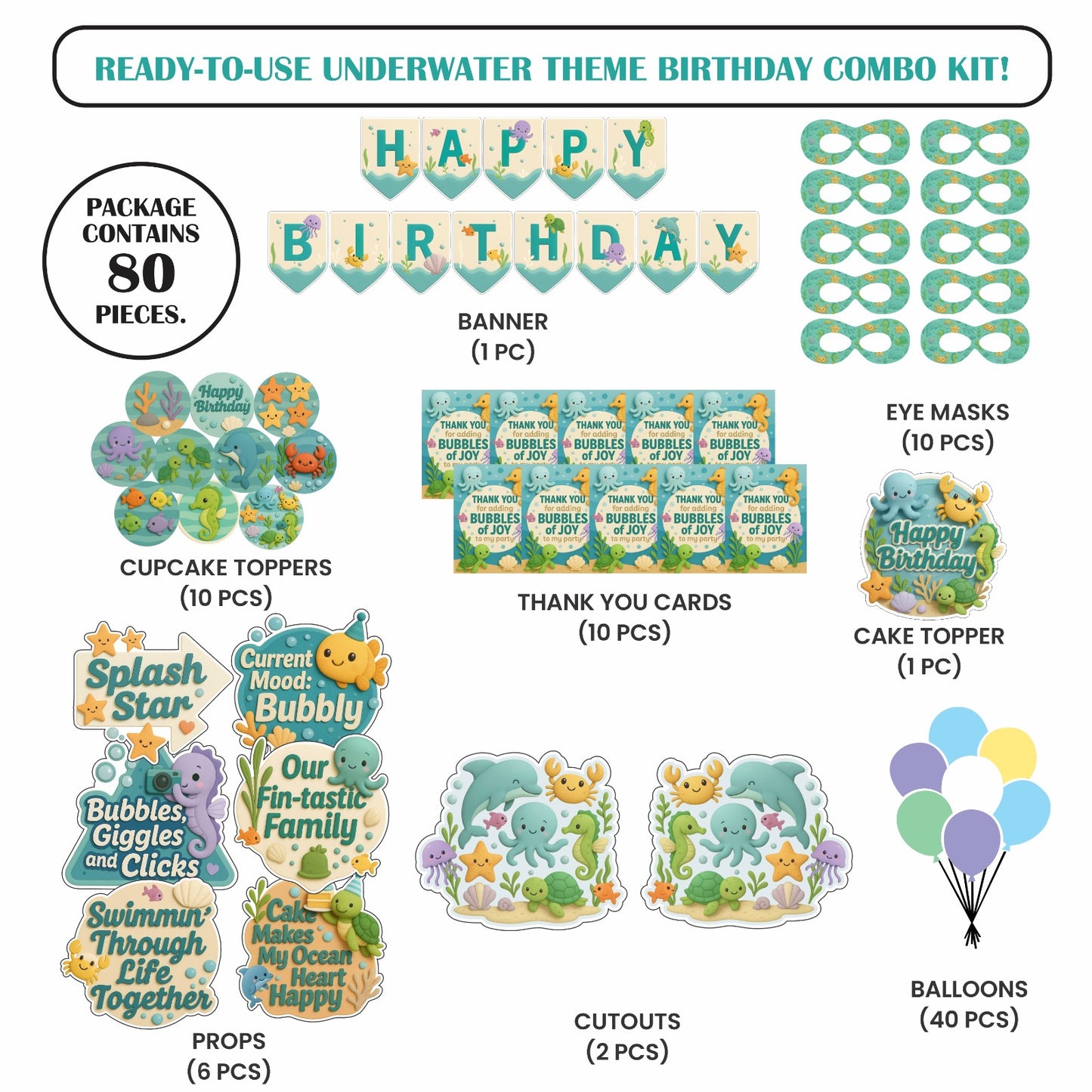 Ready-to-use Underwater theme birthday combo kit