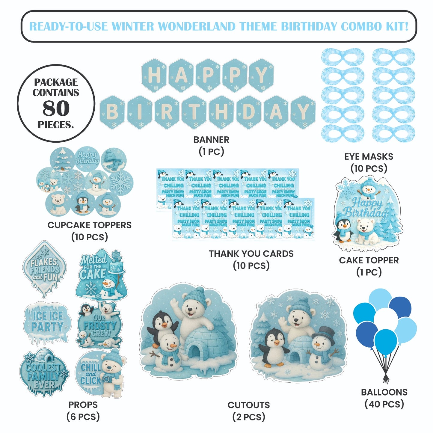 Ready-to-use Winter Wonderland theme birthday combo kit