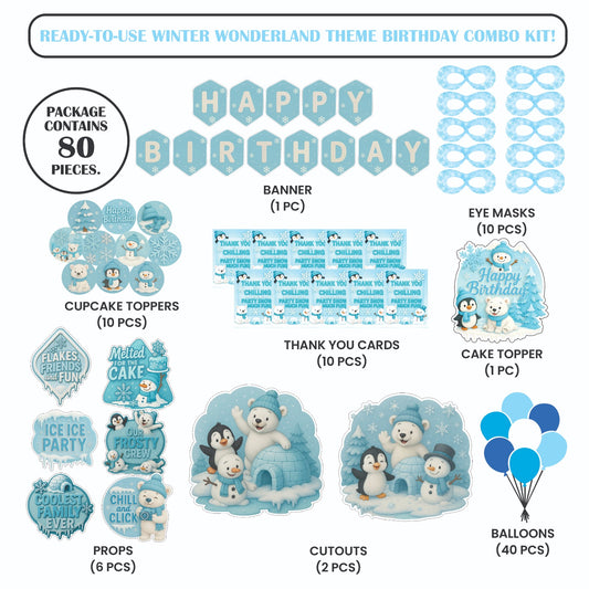 🎉 Complete Winter Wonderland Theme Decoration Kit (80 Pcs)