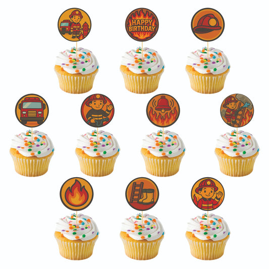 Fire Truck theme Cupcake Toppers – Pack of 10