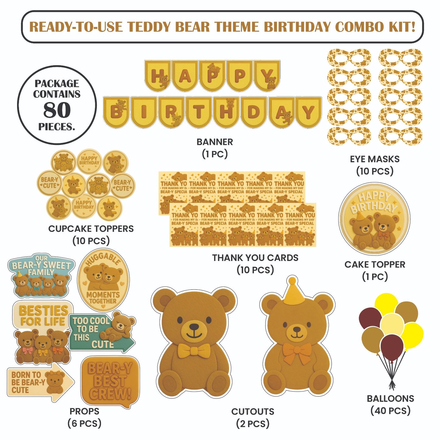Ready-to-use Teddy Bear theme birthday combo kit