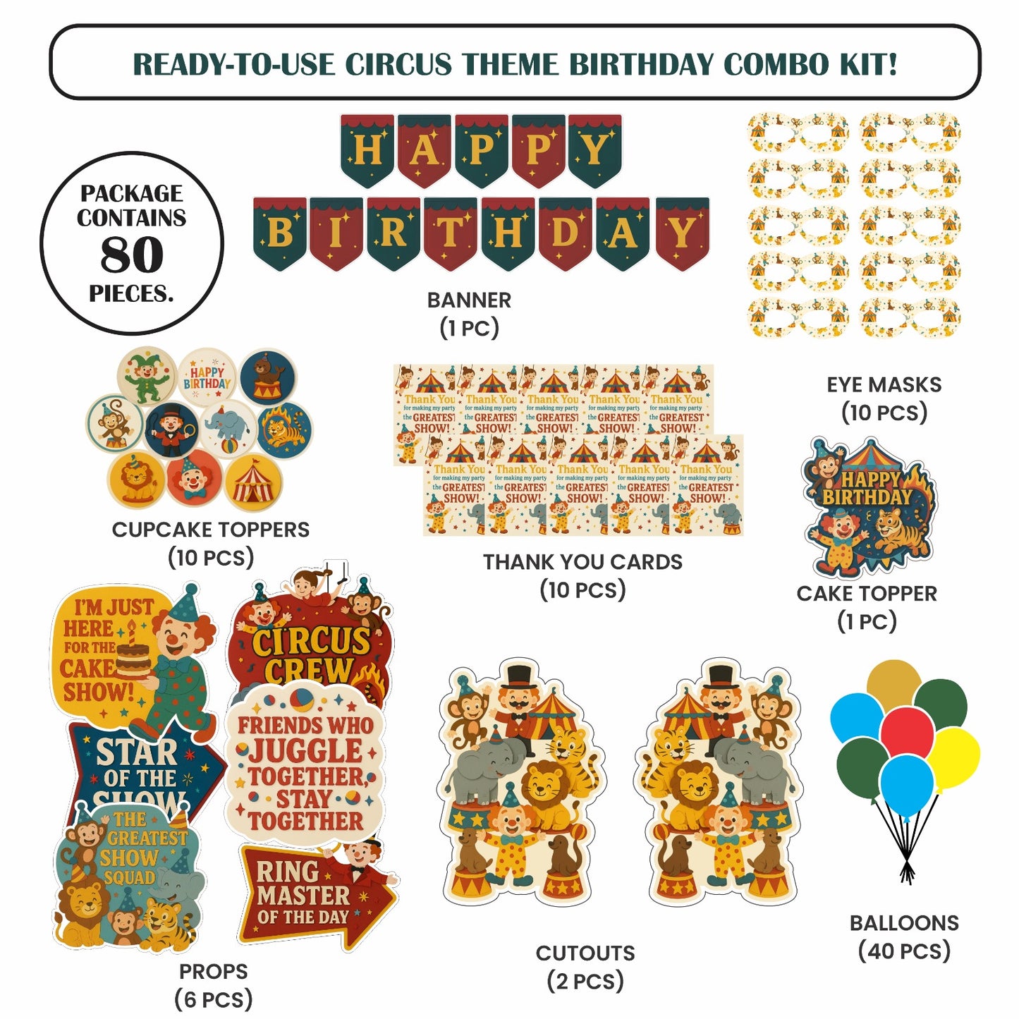 Ready-to-use Circus theme birthday combo kit