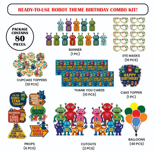🎉 Complete Robot Theme Decoration Kit (80 Pcs)