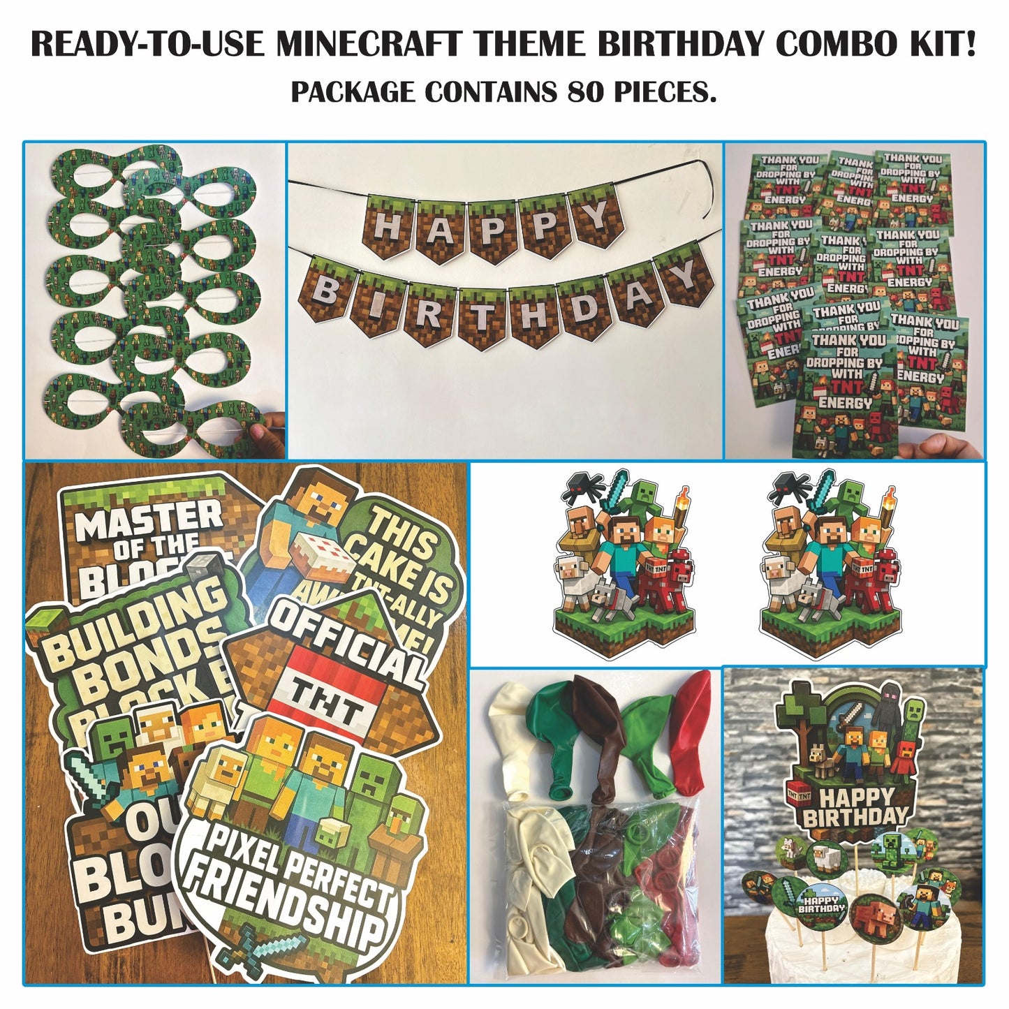 Ready-to-use Minecraft theme birthday combo kit