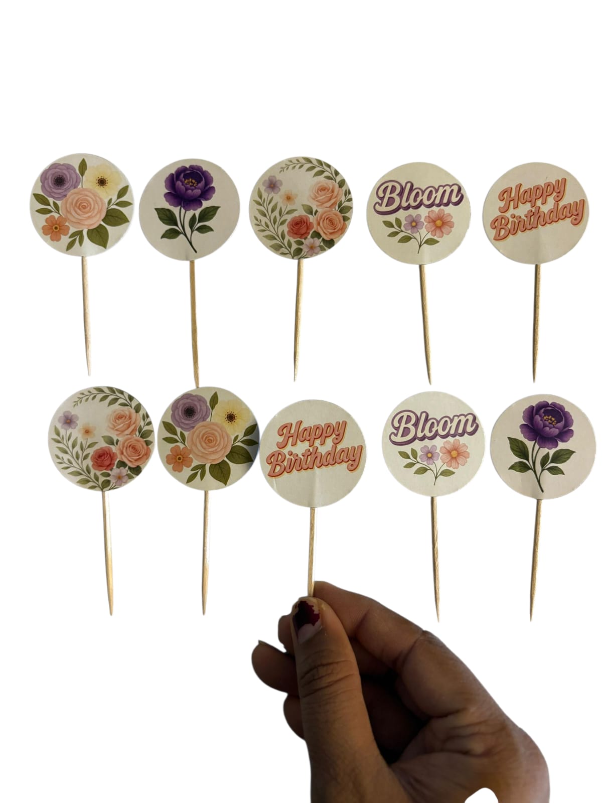 Floral theme Cupcake Toppers – Pack of 10