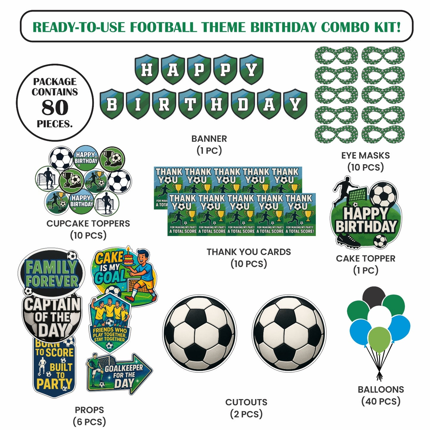 Ready-to-use Football theme birthday combo kit