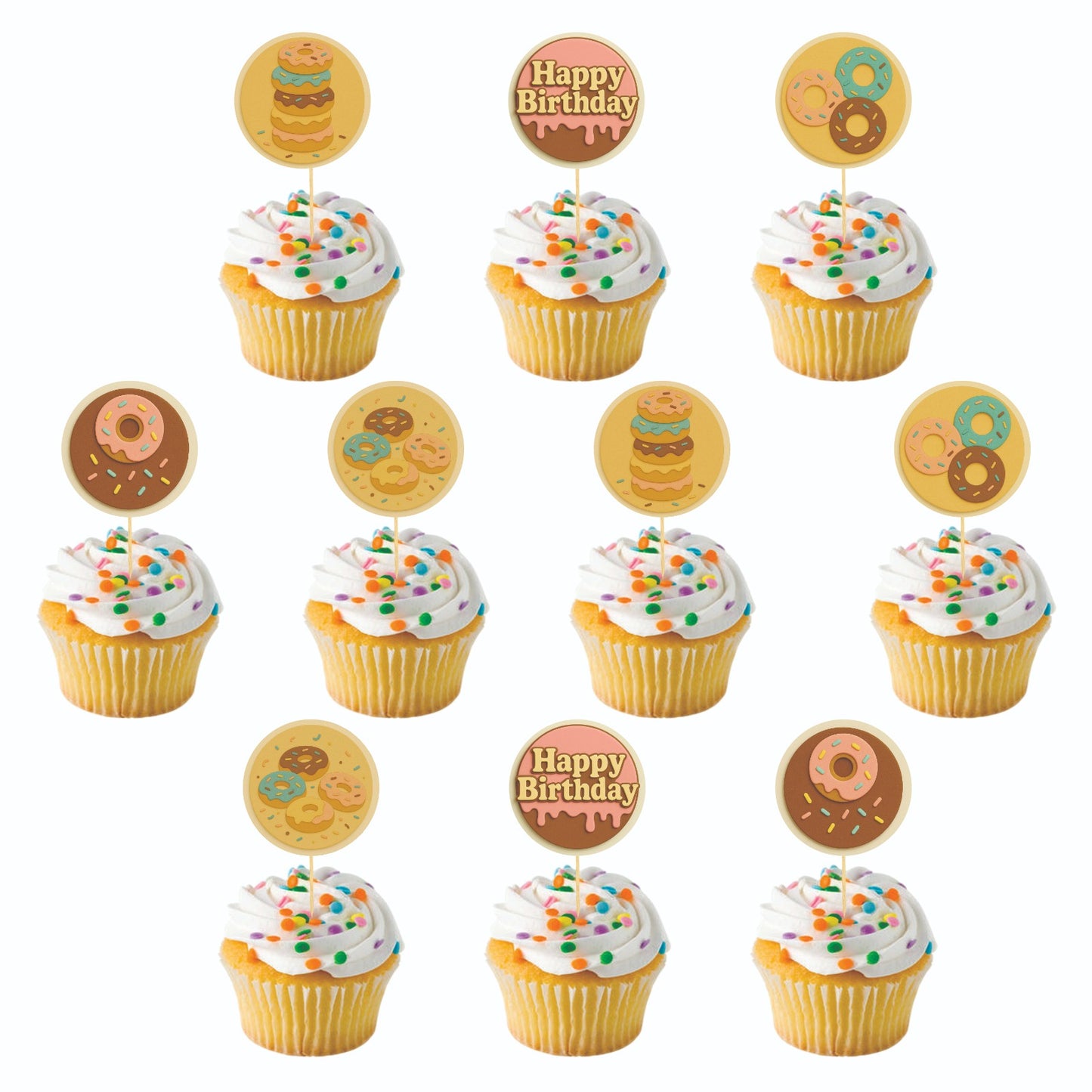 Donut theme Cupcake Toppers – Pack of 10