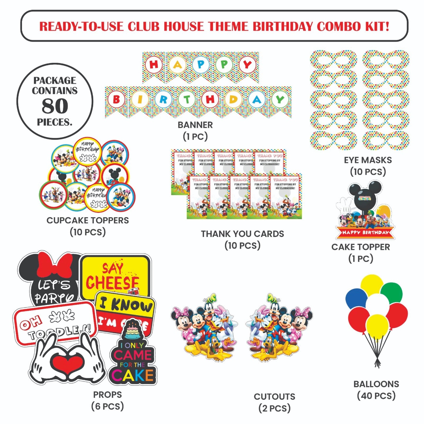 Ready-to-use Club House theme birthday combo kit.