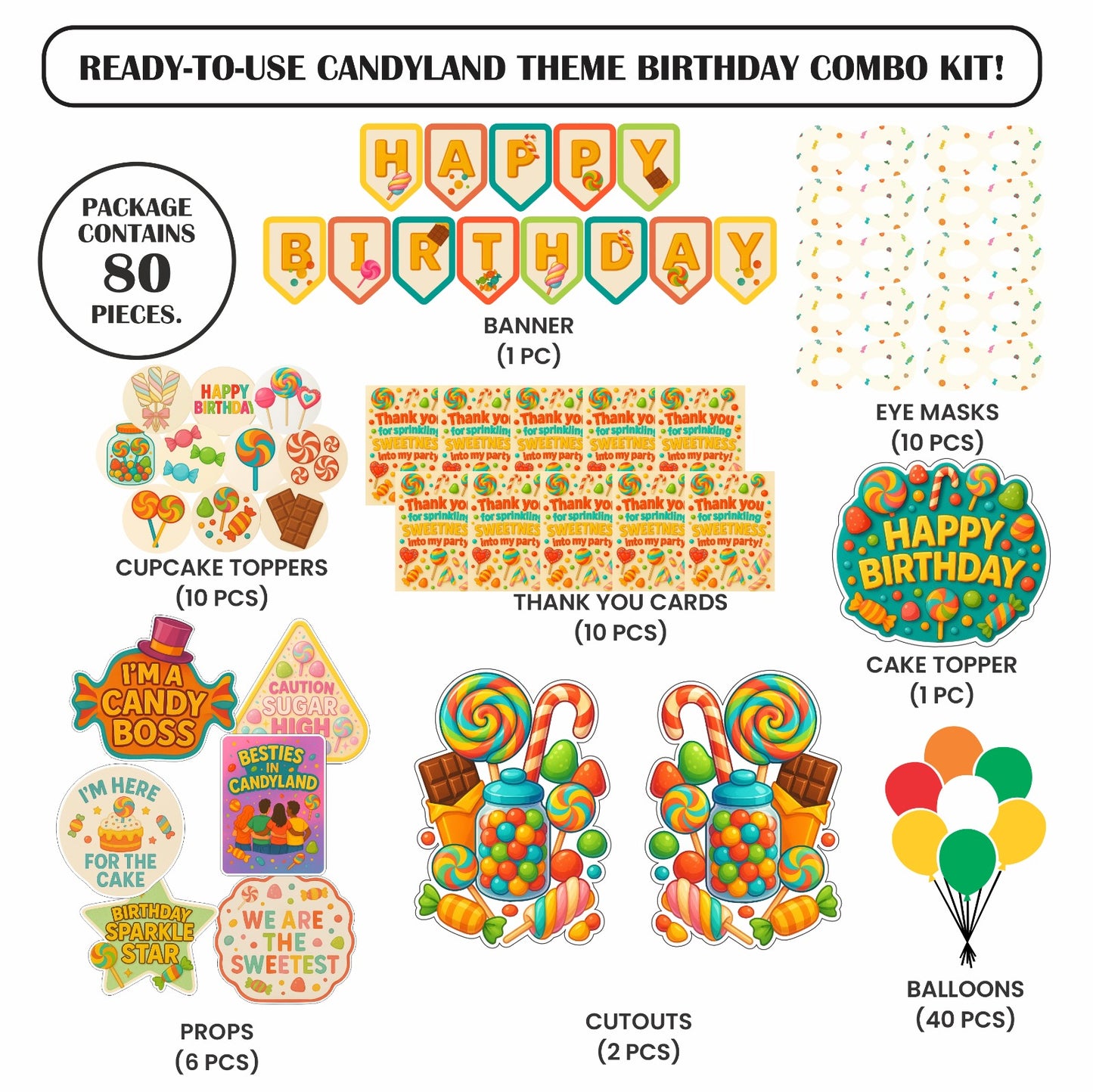 Ready-to-use Candy Land theme birthday combo kit