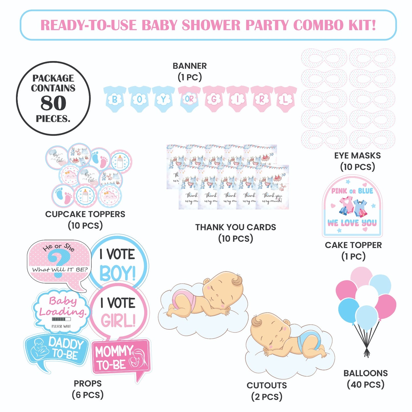 Ready-to-use Baby Shower theme combo kit.